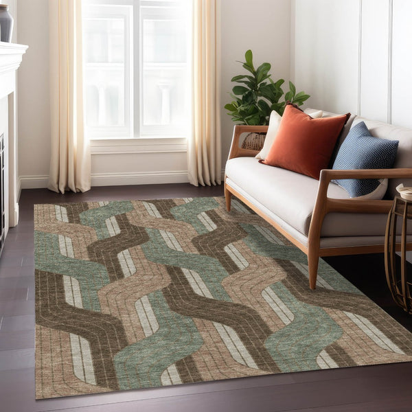HomeRoots 9' Striped Indoor Outdoor Area Rug in Chocolate, Beige & Taupe - Durable, Washable & Versatile Design 691402