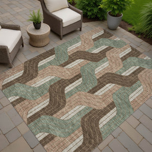HomeRoots 9' Striped Indoor Outdoor Area Rug in Chocolate, Beige & Taupe - Durable, Washable & Versatile Design 691402