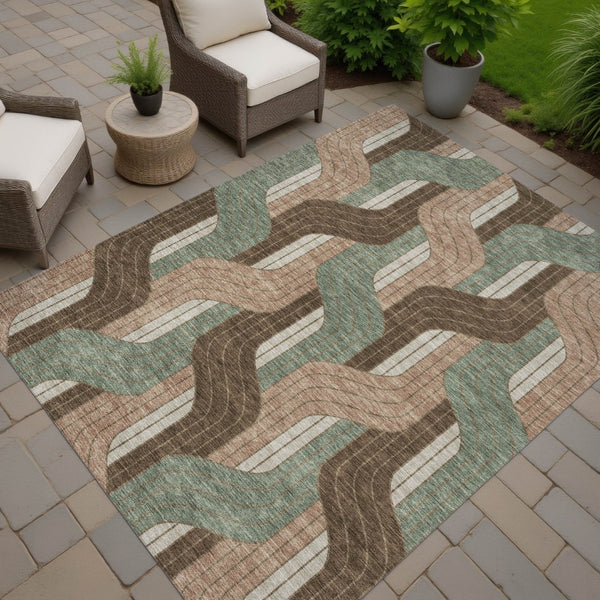 HomeRoots 9' Striped Indoor Outdoor Area Rug in Chocolate, Beige & Taupe - Durable, Washable & Versatile Design 691402