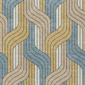 HomeRoots 10' Striped Washable Indoor Outdoor Area Rug in Gold, Teal Blue & Beige - Durable & Stylish Décor Solution 691409