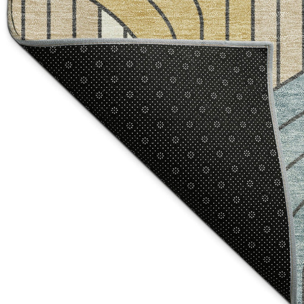 HomeRoots 10' Striped Washable Indoor Outdoor Area Rug in Gold, Teal Blue & Beige - Durable & Stylish Décor Solution 691409