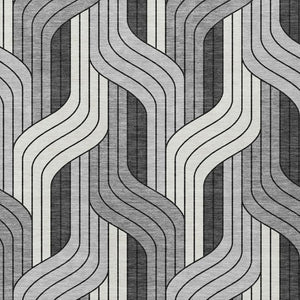 HomeRoots 5' Striped Ivory Gray and Black Area Rug - Durable, Washable, Versatile for Indoor and Outdoor Use! 691411