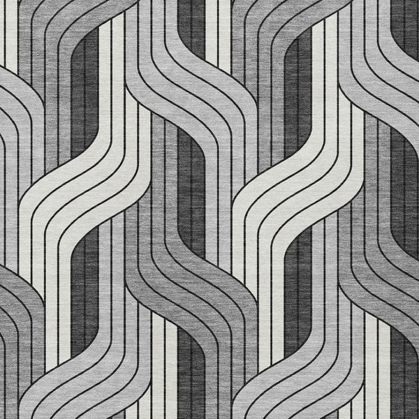 HomeRoots 5' Striped Ivory Gray and Black Area Rug - Durable, Washable, Versatile for Indoor and Outdoor Use! 691411
