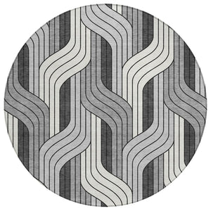 HomeRoots 8' Stylish Washable Round Area Rug in Ivory, Gray & Black – Perfect for Indoor & Outdoor Use! 691412