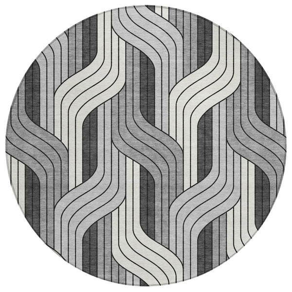 HomeRoots 8' Stylish Washable Round Area Rug in Ivory, Gray & Black – Perfect for Indoor & Outdoor Use! 691412