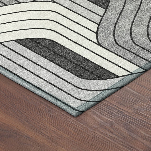HomeRoots 8' Stylish Washable Round Area Rug in Ivory, Gray & Black – Perfect for Indoor & Outdoor Use! 691412