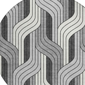HomeRoots 8' Stylish Washable Round Area Rug in Ivory, Gray & Black – Perfect for Indoor & Outdoor Use! 691412