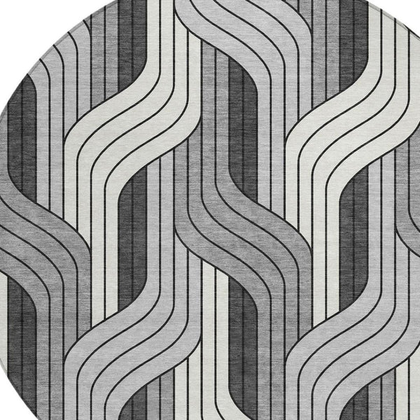 HomeRoots 8' Stylish Washable Round Area Rug in Ivory, Gray & Black – Perfect for Indoor & Outdoor Use! 691412