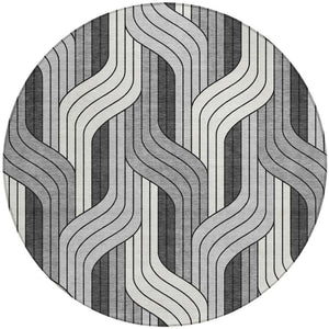 HomeRoots 8' Stylish Washable Round Area Rug in Ivory, Gray & Black – Perfect for Indoor & Outdoor Use! 691412