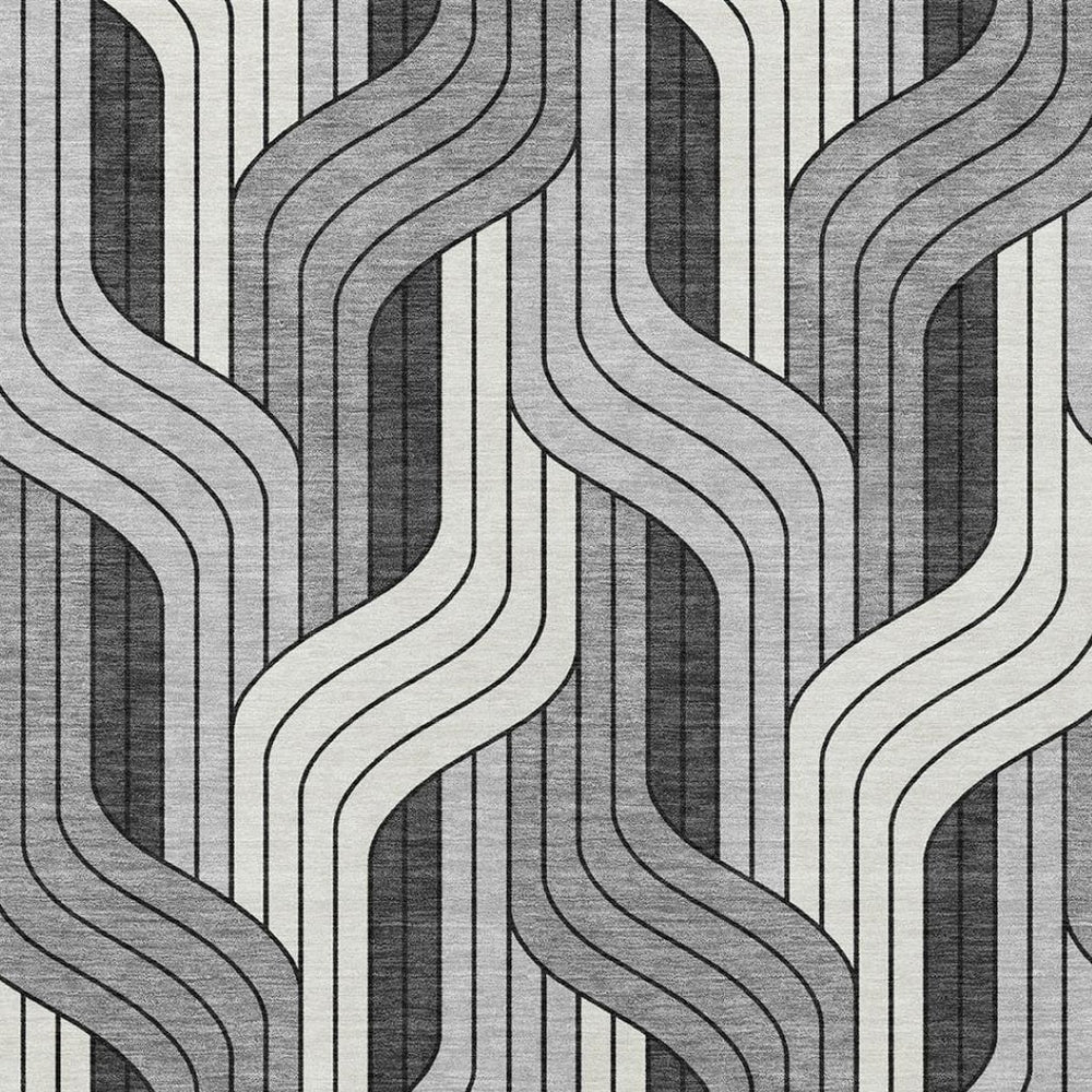 HomeRoots 8' X 10' Stylish Ivory Gray Black Striped Washable Area Rug - Durable, Easy Care for Indoor & Outdoor Use 691413