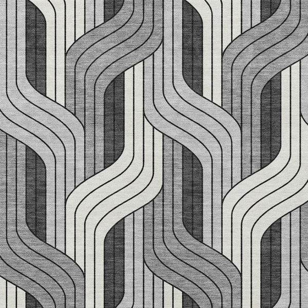 HomeRoots 8' X 10' Stylish Ivory Gray Black Striped Washable Area Rug - Durable, Easy Care for Indoor & Outdoor Use 691413