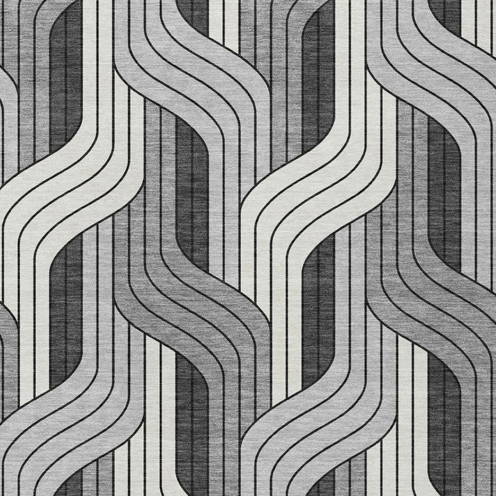 HomeRoots 9' X 12' Stylish Ivory, Gray, and Black Striped Washable Area Rug for Indoor & Outdoor Use 691414