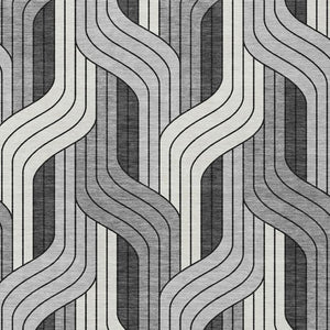 HomeRoots 9' X 12' Stylish Ivory, Gray, and Black Striped Washable Area Rug for Indoor & Outdoor Use 691414