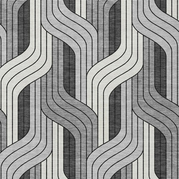 HomeRoots 9' X 12' Stylish Ivory, Gray, and Black Striped Washable Area Rug for Indoor & Outdoor Use 691414