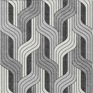 HomeRoots 9' X 12' Stylish Ivory, Gray, and Black Striped Washable Area Rug for Indoor & Outdoor Use 691414