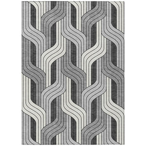 HomeRoots 9' X 12' Stylish Ivory, Gray, and Black Striped Washable Area Rug for Indoor & Outdoor Use 691414