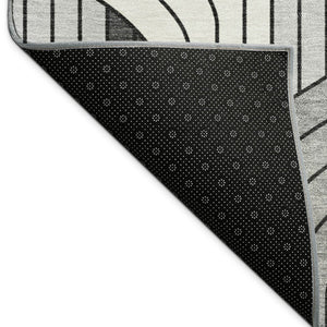 HomeRoots 9' X 12' Stylish Ivory, Gray, and Black Striped Washable Area Rug for Indoor & Outdoor Use 691414