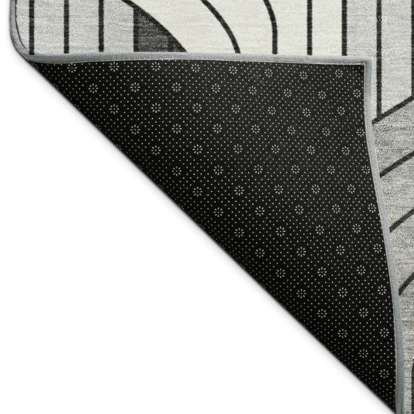HomeRoots 9' X 12' Stylish Ivory, Gray, and Black Striped Washable Area Rug for Indoor & Outdoor Use 691414