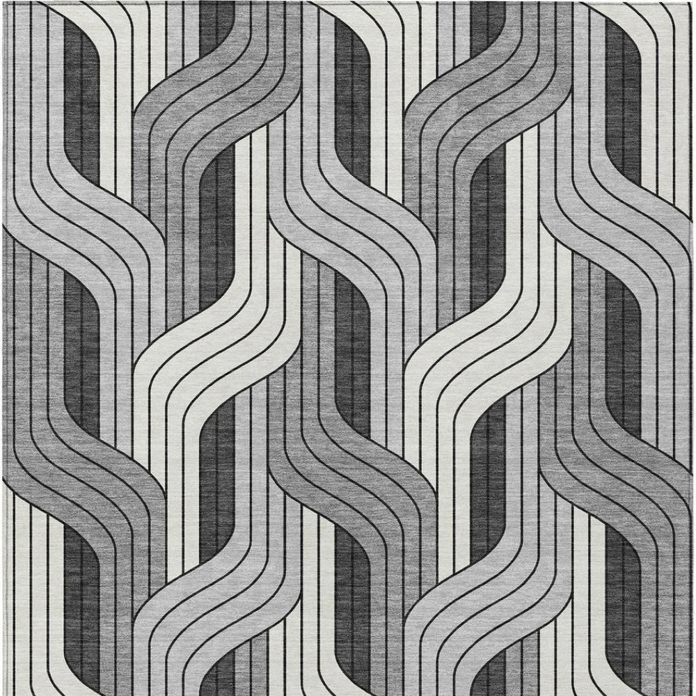 HomeRoots 10' Striped Washable Area Rug - Ivory, Gray & Black Indoor/Outdoor, Durable & Stylish for Any Space 691415