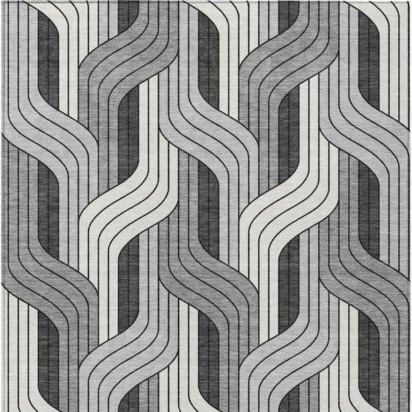 HomeRoots 10' Striped Washable Area Rug - Ivory, Gray & Black Indoor/Outdoor, Durable & Stylish for Any Space 691415
