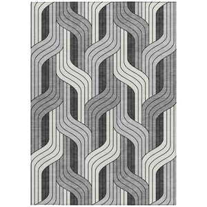 HomeRoots 10' Striped Washable Area Rug - Ivory, Gray & Black Indoor/Outdoor, Durable & Stylish for Any Space 691415
