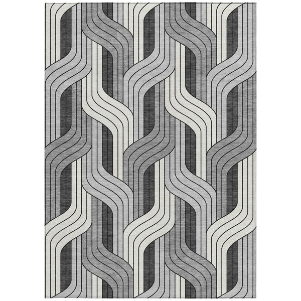 HomeRoots 10' Striped Washable Area Rug - Ivory, Gray & Black Indoor/Outdoor, Durable & Stylish for Any Space 691415