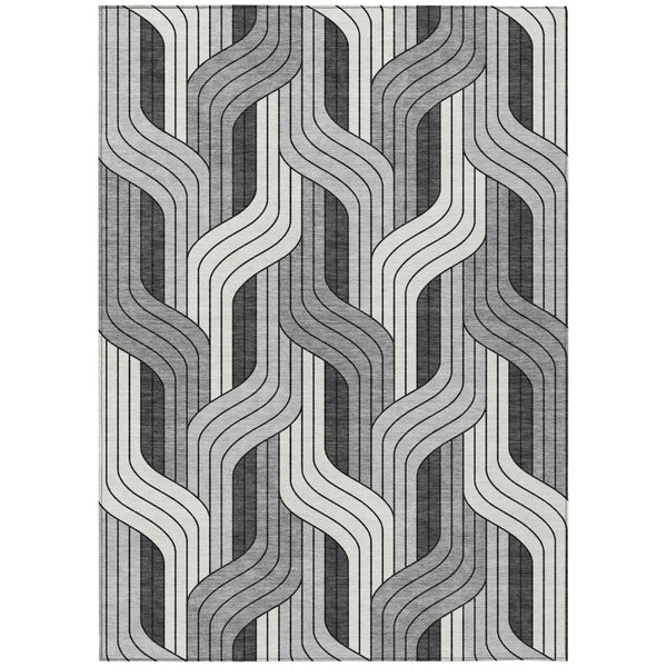 HomeRoots 10' Striped Washable Area Rug - Ivory, Gray & Black Indoor/Outdoor, Durable & Stylish for Any Space 691415