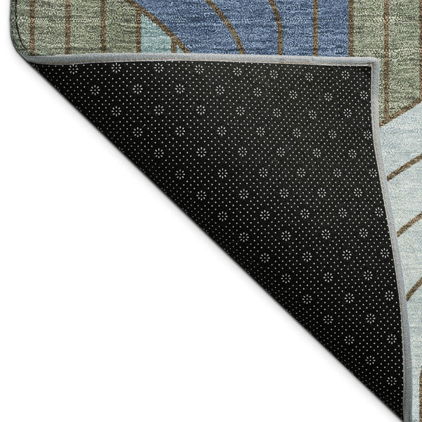 HomeRoots 8' Round Striped Washable Area Rug in Navy, Sky Blue & Artichoke Green – Durable, Stylish & Easy-Clean! 691418