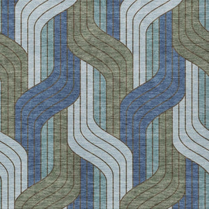 HomeRoots 8' X 10' Striped Indoor Outdoor Area Rug in Navy Blue, Sky Blue & Artichoke Green – Durable & Washable! 691419