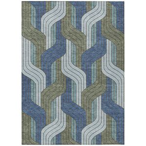 HomeRoots 10' Striped Washable Area Rug in Navy Blue, Sky Blue & Artichoke Green - Perfect for Indoor/Outdoor Use! 691421
