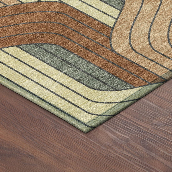 HomeRoots 8' Round Striped Area Rug in Warm Rust & Wheat – Durable, Washable Indoor/Outdoor Style for Any Space 691424