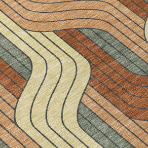 HomeRoots 8' Round Striped Area Rug in Warm Rust & Wheat – Durable, Washable Indoor/Outdoor Style for Any Space 691424