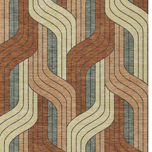 HomeRoots 8' X 10' Washable Rust Orange & Wheat Striped Area Rug - Durable, Stain-Resistant for Indoor/Outdoor Use 691425