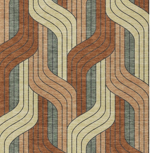 HomeRoots 8' X 10' Washable Rust Orange & Wheat Striped Area Rug - Durable, Stain-Resistant for Indoor/Outdoor Use 691425