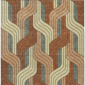 HomeRoots 8' X 10' Washable Rust Orange & Wheat Striped Area Rug - Durable, Stain-Resistant for Indoor/Outdoor Use 691425