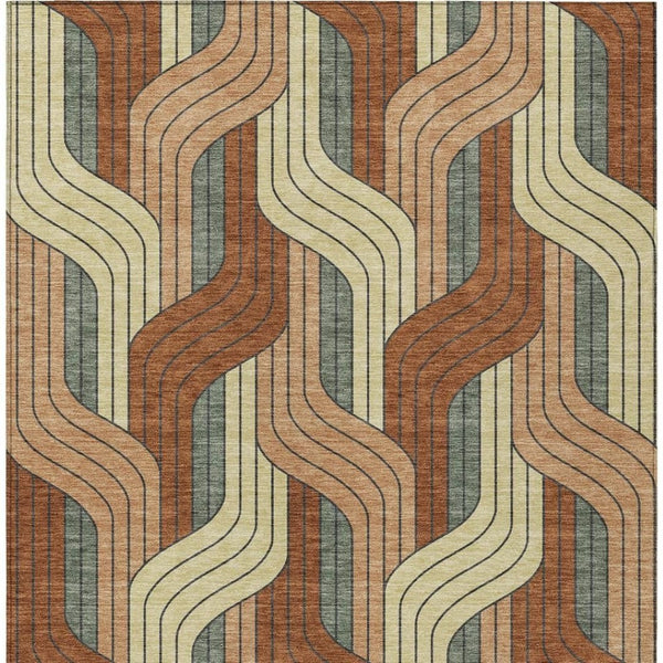 HomeRoots 8' X 10' Washable Rust Orange & Wheat Striped Area Rug - Durable, Stain-Resistant for Indoor/Outdoor Use 691425