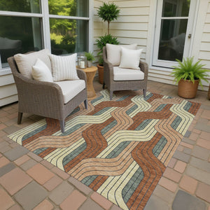 HomeRoots 8' X 10' Washable Rust Orange & Wheat Striped Area Rug - Durable, Stain-Resistant for Indoor/Outdoor Use 691425