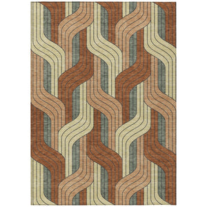 HomeRoots 8' X 10' Washable Rust Orange & Wheat Striped Area Rug - Durable, Stain-Resistant for Indoor/Outdoor Use 691425