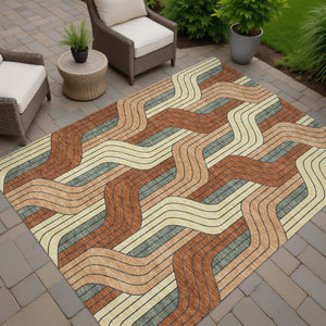 HomeRoots 8' X 10' Washable Rust Orange & Wheat Striped Area Rug - Durable, Stain-Resistant for Indoor/Outdoor Use 691425