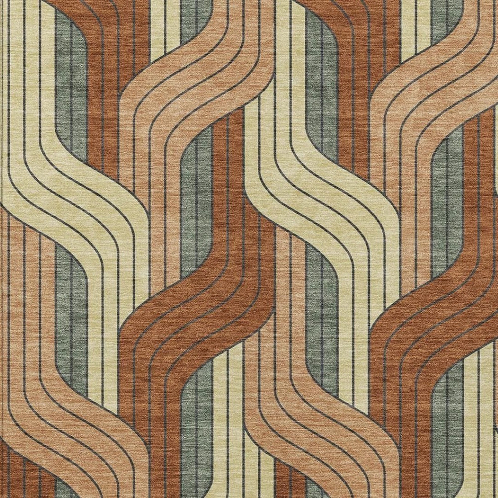 HomeRoots 10' Rust Orange & Wheat Striped Area Rug - Durable, Washable for Indoor/Outdoor Spaces, 10x14 ft 691427