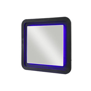 English Elm Beverly Large Black-White Dresser Mirror with Sleek Rounded MDF Frame and Attached Glass Accent Trim B201P391776