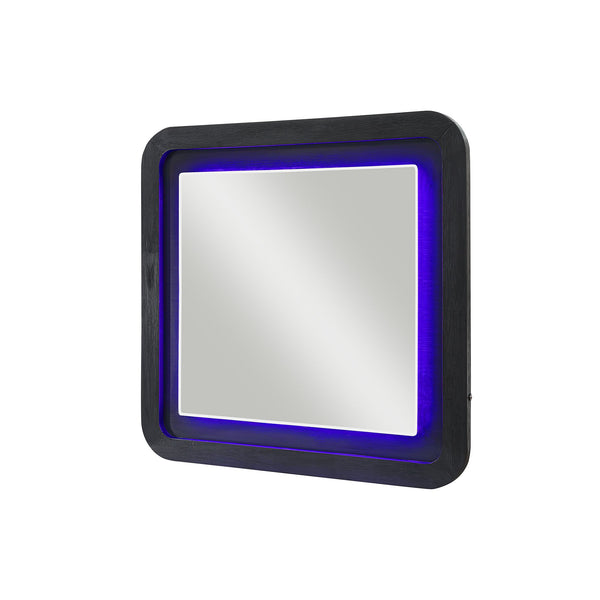 English Elm Beverly Large Black-White Dresser Mirror with Sleek Rounded MDF Frame and Attached Glass Accent Trim B201P391776