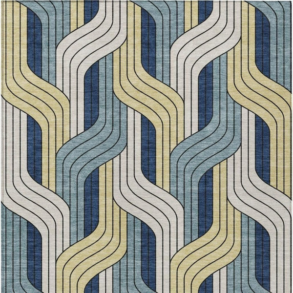 HomeRoots 10' Teal Blue Striped Washable Area Rug - Durable Indoor/Outdoor Floor Covering for High Traffic Areas 691433