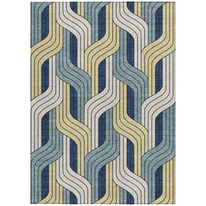 HomeRoots 10' Teal Blue Striped Washable Area Rug - Durable Indoor/Outdoor Floor Covering for High Traffic Areas 691433