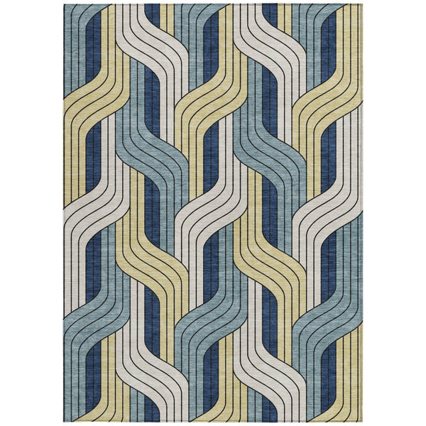 HomeRoots 10' Teal Blue Striped Washable Area Rug - Durable Indoor/Outdoor Floor Covering for High Traffic Areas 691433