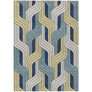 HomeRoots 10' Teal Blue Striped Washable Area Rug - Durable Indoor/Outdoor Floor Covering for High Traffic Areas 691433