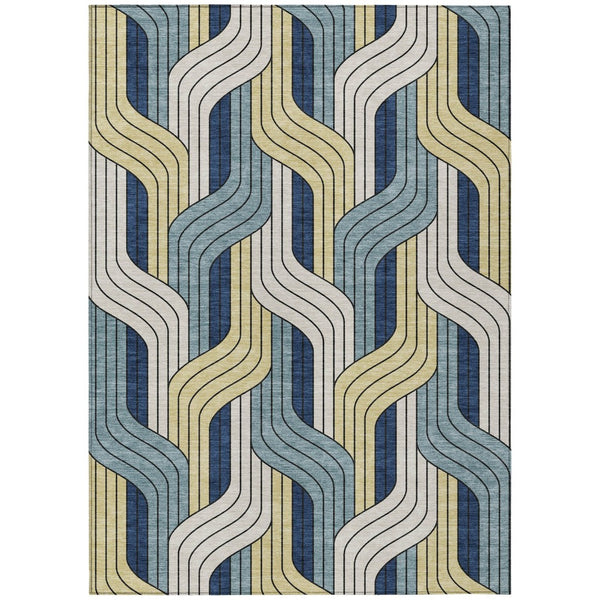 HomeRoots 10' Teal Blue Striped Washable Area Rug - Durable Indoor/Outdoor Floor Covering for High Traffic Areas 691433