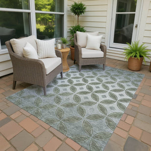 HomeRoots 5' X 8' Artichoke Green Geometric Area Rug - Washable, Stain-Resistant for Indoor & Outdoor Use! 691435