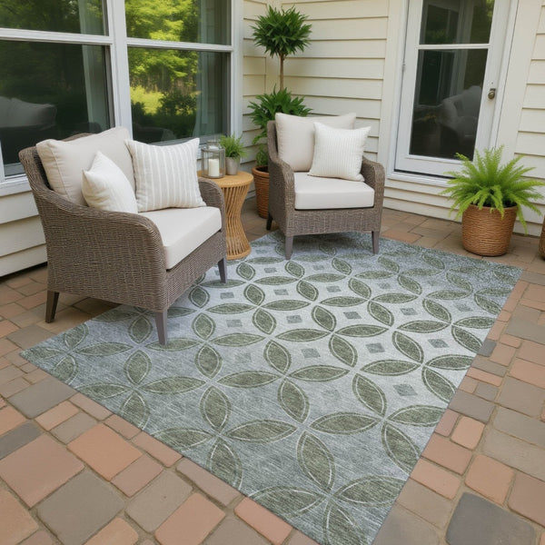 HomeRoots 5' X 8' Artichoke Green Geometric Area Rug - Washable, Stain-Resistant for Indoor & Outdoor Use! 691435