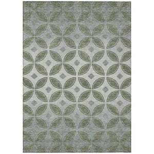 HomeRoots 5' X 8' Artichoke Green Geometric Area Rug - Washable, Stain-Resistant for Indoor & Outdoor Use! 691435